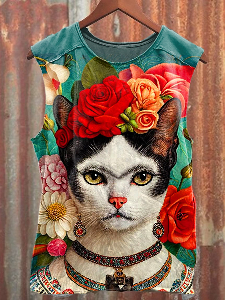 Men's Casual Funny Cat Printed Tank Top