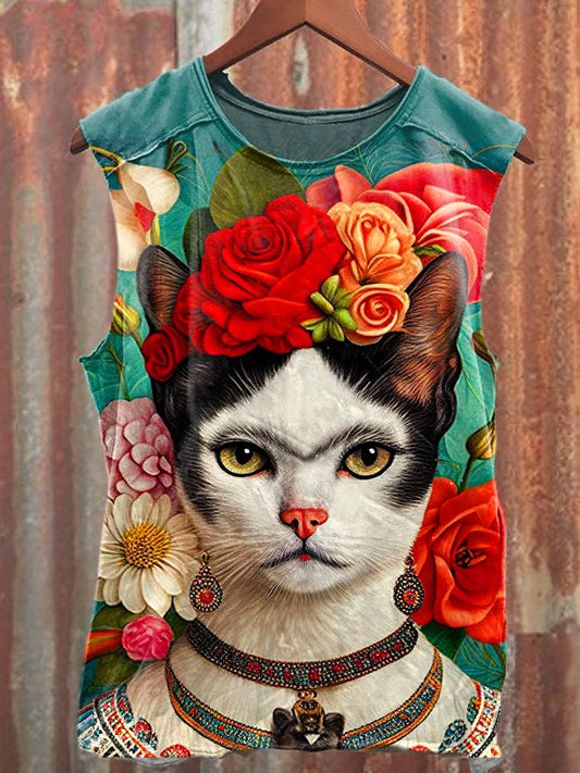 Men's Casual Funny Cat Printed Tank Top