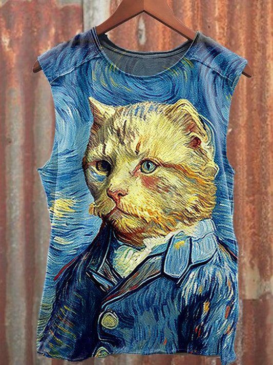 Men's Casual Funny Cat Printed Tank Top
