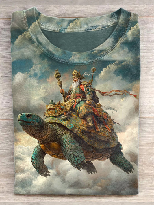 Retro Turtle Illustration Art Print Cotton T-Shirt