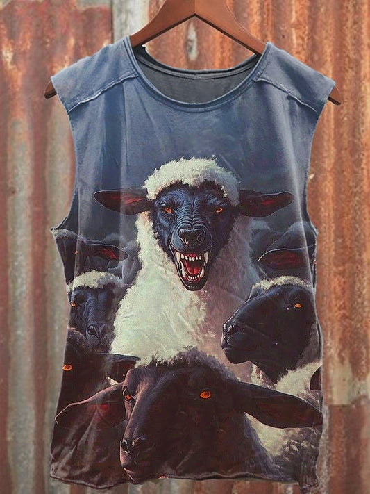 Men's Casual Wolf In Sheepskin Printed Tank Top
