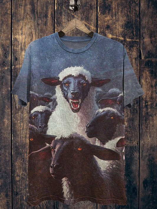 Wolf Printed Vintage Fashion Loose Short Sleeve T-Shirt