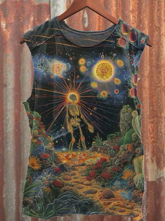 Retro Fashion Graffiti Skull Art Print Cotton Tank Top