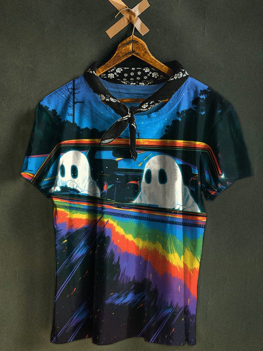 Retro Fashion Ghost Graffiti Art Print Casual T-Shirt