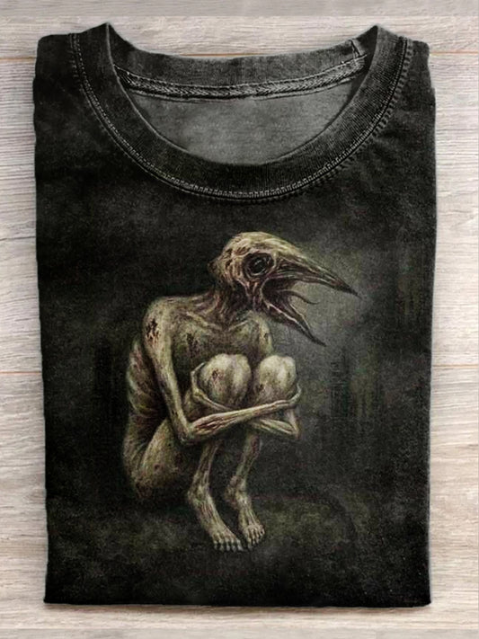Retro Monster Illustration Art Print Casual T-shirt