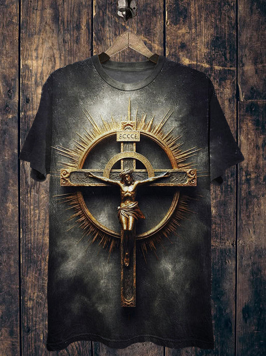 Cross Printed Vintage Fashion Loose Short Sleeve T-Shirt