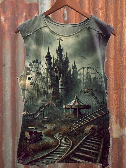 Retro Fashion Circus Art Print Casual Cotton Tank Top