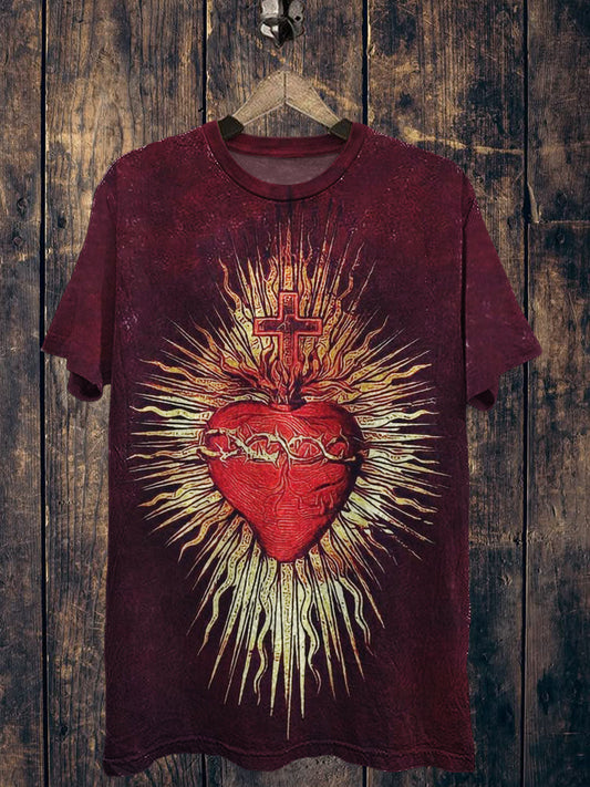 Cross Printed Vintage Fashion Loose Short Sleeve T-Shirt