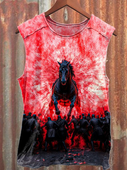 Retro Horse Illustration Art Print Casual Cotton Tank Top