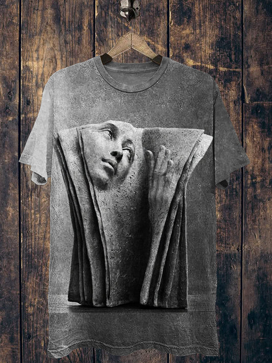 Sculpture Printed Vintage Fashion Loose Short Sleeve T-Shirt