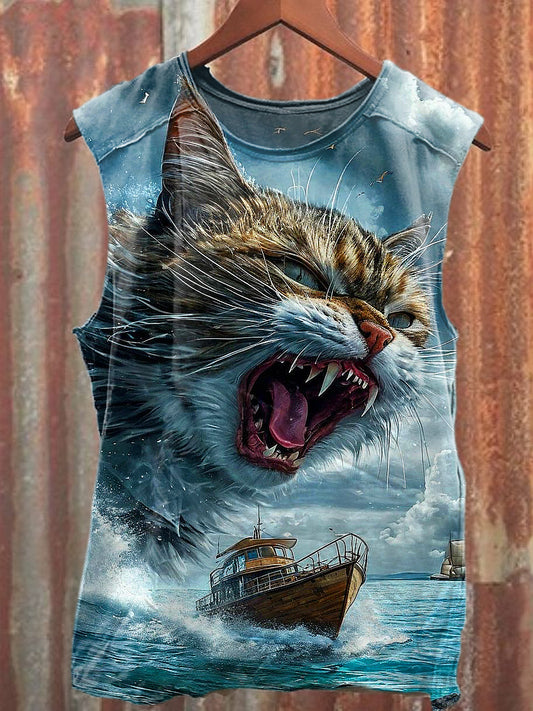 Men's Casual Cat Printed Tank Top