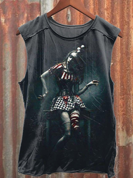 Retro Fashion Circus Art Print Casual Cotton Tank Top