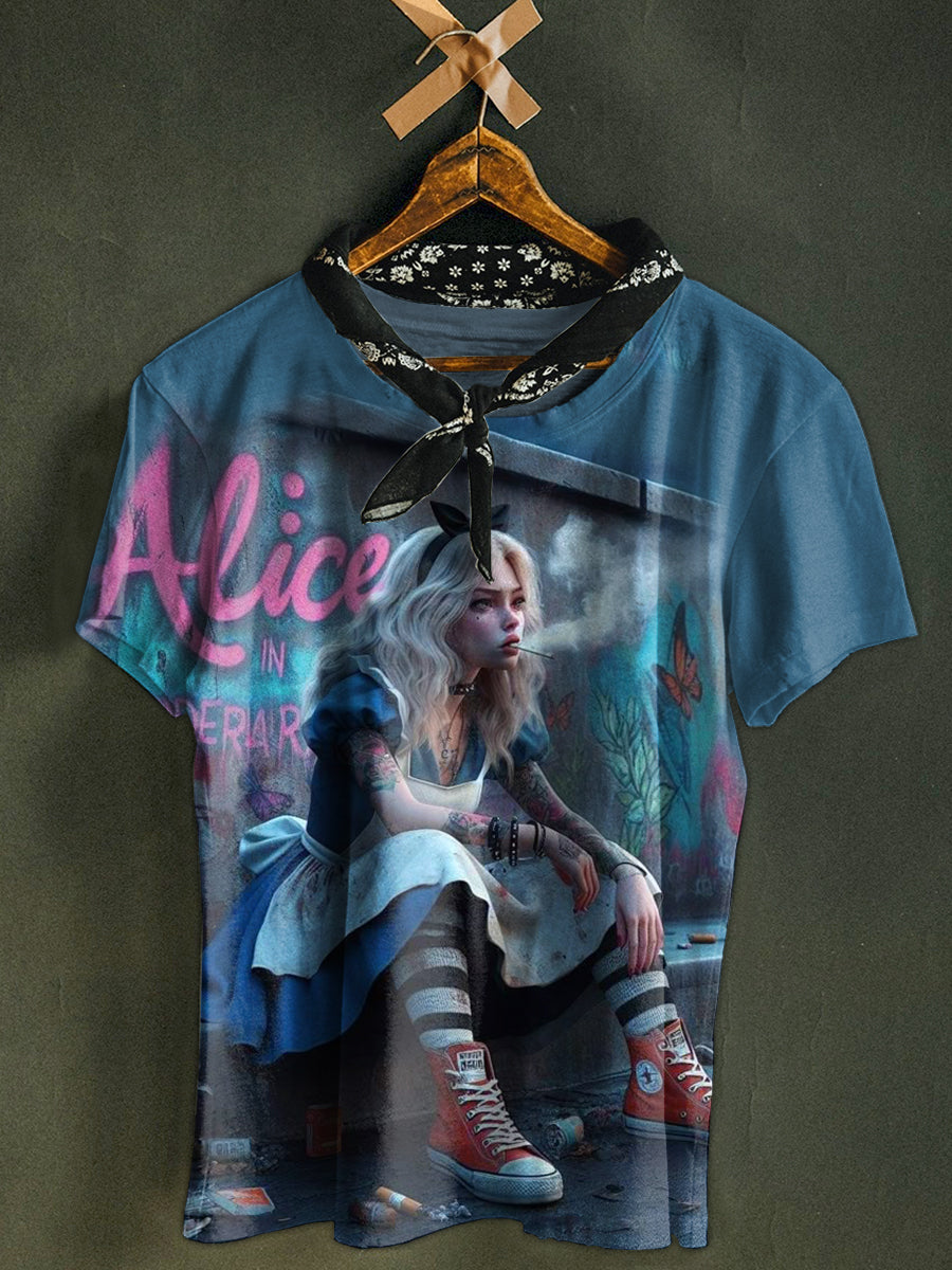 Retro Fairy Tale World Art Print Casual T-Shirt
