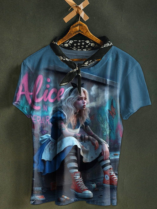 Retro Fairy Tale World Art Print Casual T-Shirt