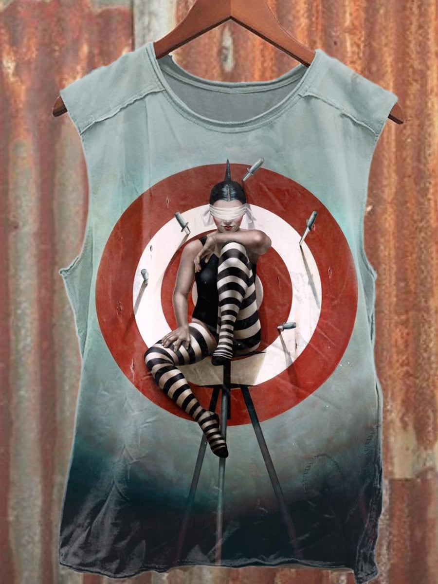 Retro Fashion Circus Art Print Casual Cotton Tank Top