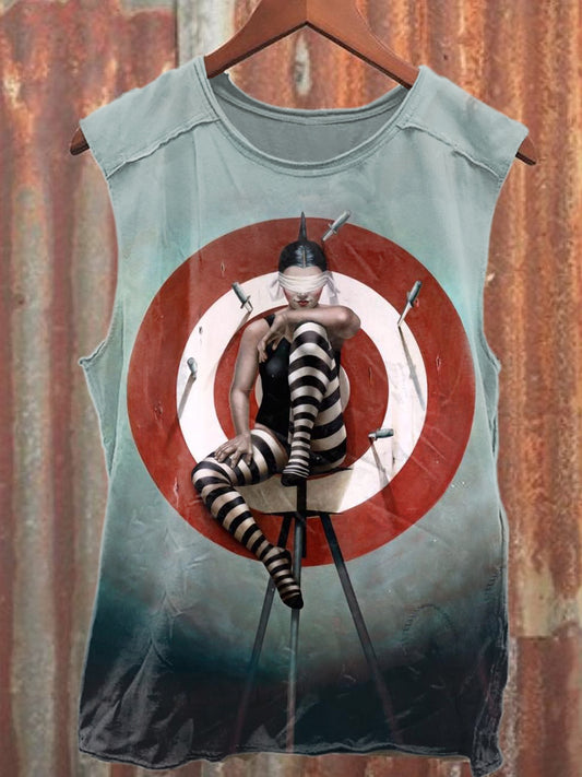 Retro Fashion Circus Art Print Casual Cotton Tank Top