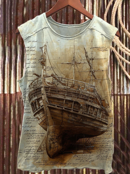 Vintage Nautical Graffiti Art Print Casual Tank Top