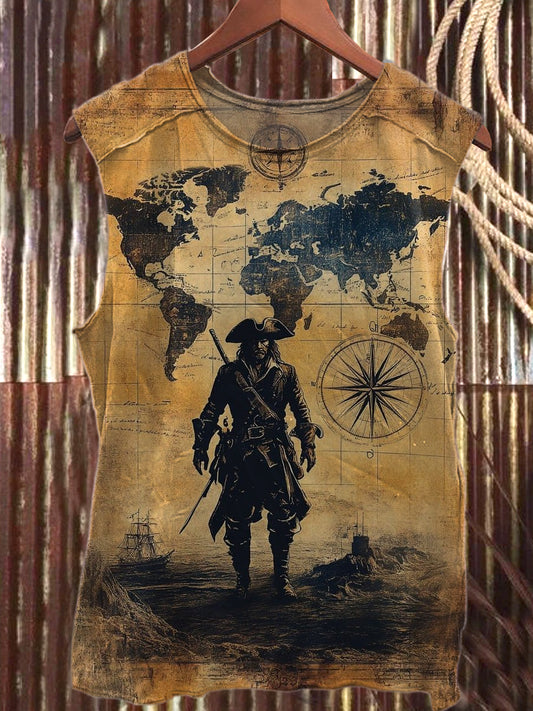 Vintage Nautical Graffiti Art Print Casual Tank Top