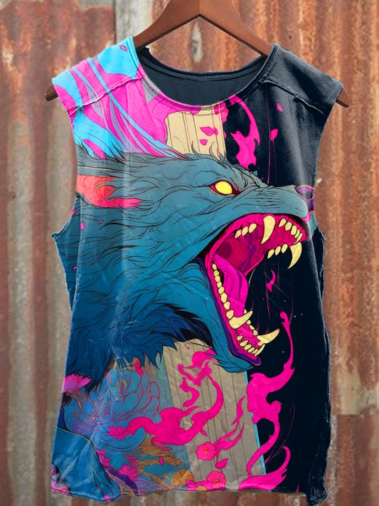 Men's Casual Wolf Printed Tank Top