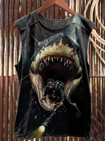 Fierce Shark Art Print Casual Tank Top