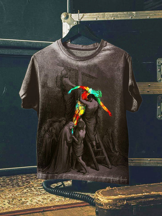 Vintage Jesus Graffiti Art Print Casual Cotton T-Shirt