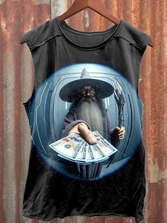 Funny Wizard Art Print Cotton Tank Top