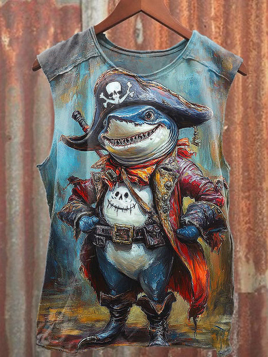 Men's Casual Funny Shark Printed Tank Top