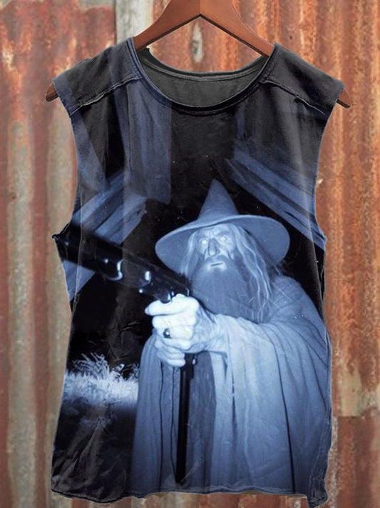 Funny Wizard Art Print Cotton Tank Top