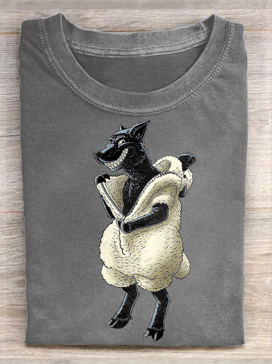 Funny Wolf Art Print Casual Cotton T-Shirt
