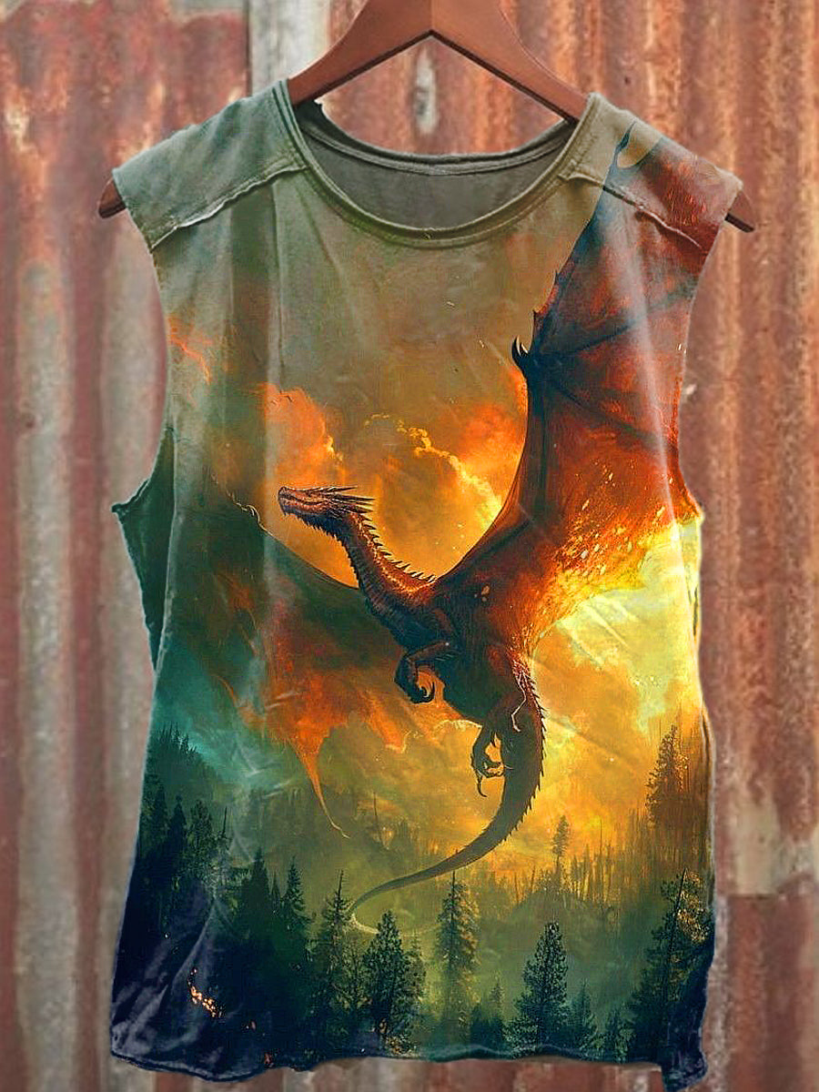 Men's Casual Flying Dragon Printed Tank Top