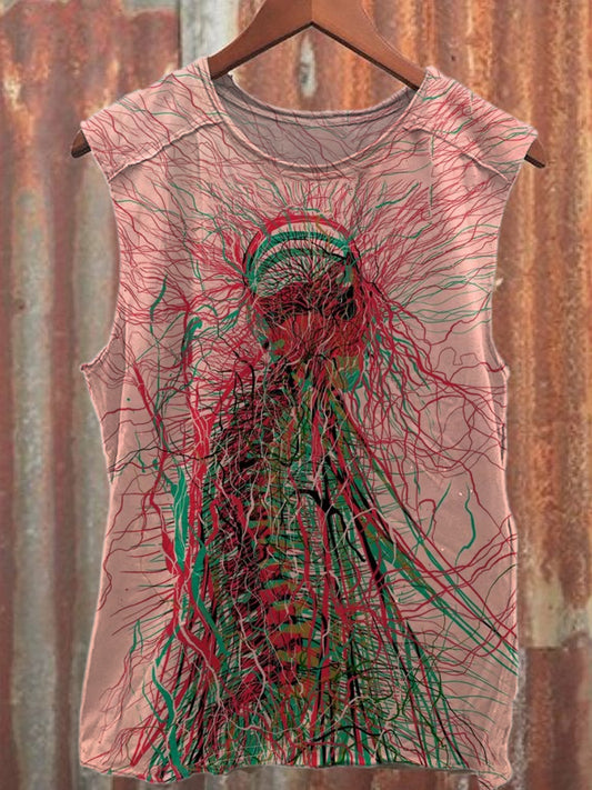Gorgeous Line Skull Art Print Cotton Tank Top