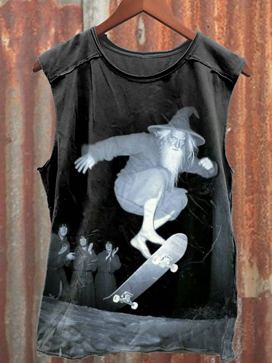 Funny Wizard Art Print Cotton Tank Top