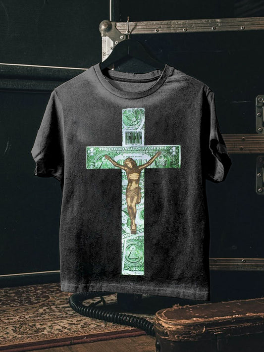 Vintage Jesus Cross Graffiti Art Print Casual Cotton T-shirt