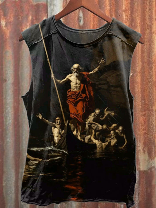 Retro Sailing Drifter Skull Art Print Cotton Tank Top