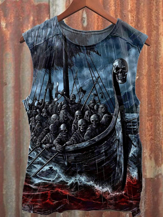Retro Sailing Drifter Skull Art Print Cotton Tank Top