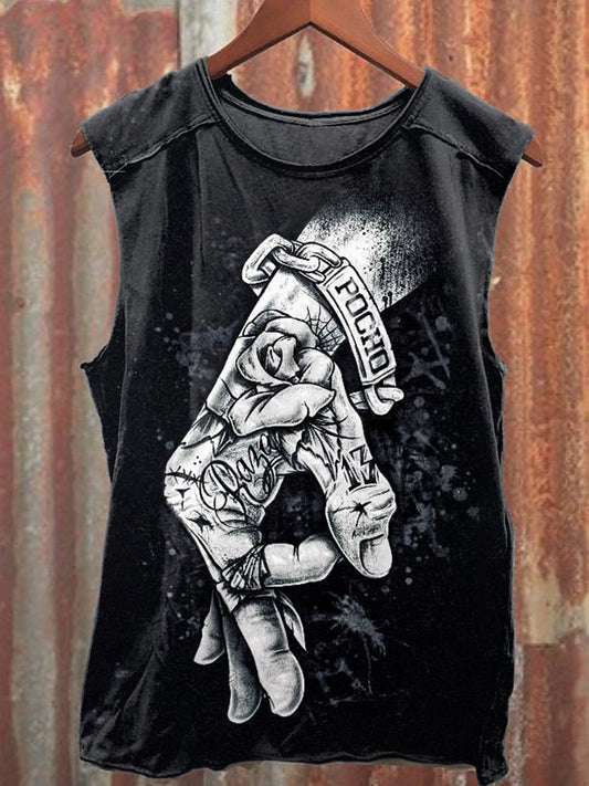 Vintage Art Print Casual Cotton Tank Top