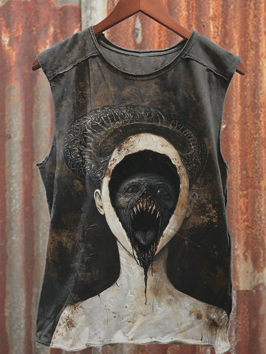 Monster Art Print Casual Cotton Tank Top
