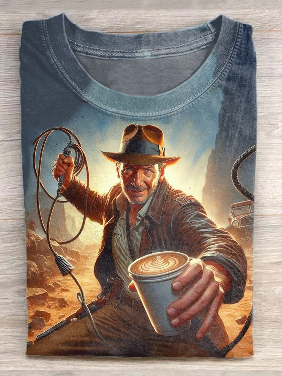 Retro Western Coffee Illustration Art Print Casual T-shirt