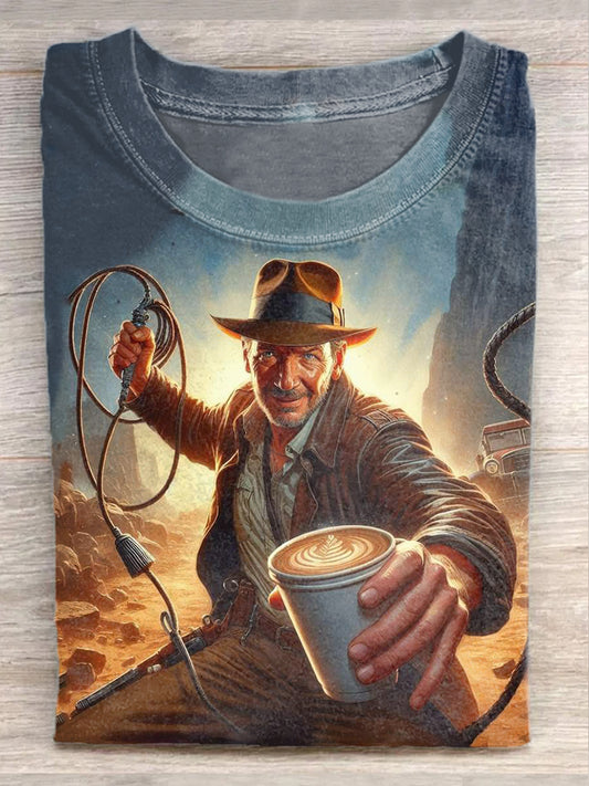 Retro Western Coffee Illustration Art Print Casual T-shirt