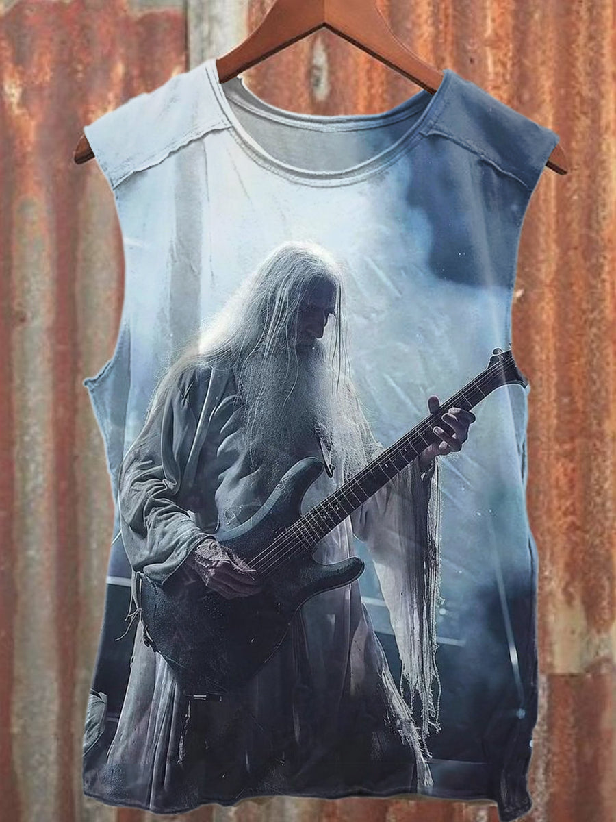 Vintage Rock Star Art Print Relaxed Cotton Tank Top