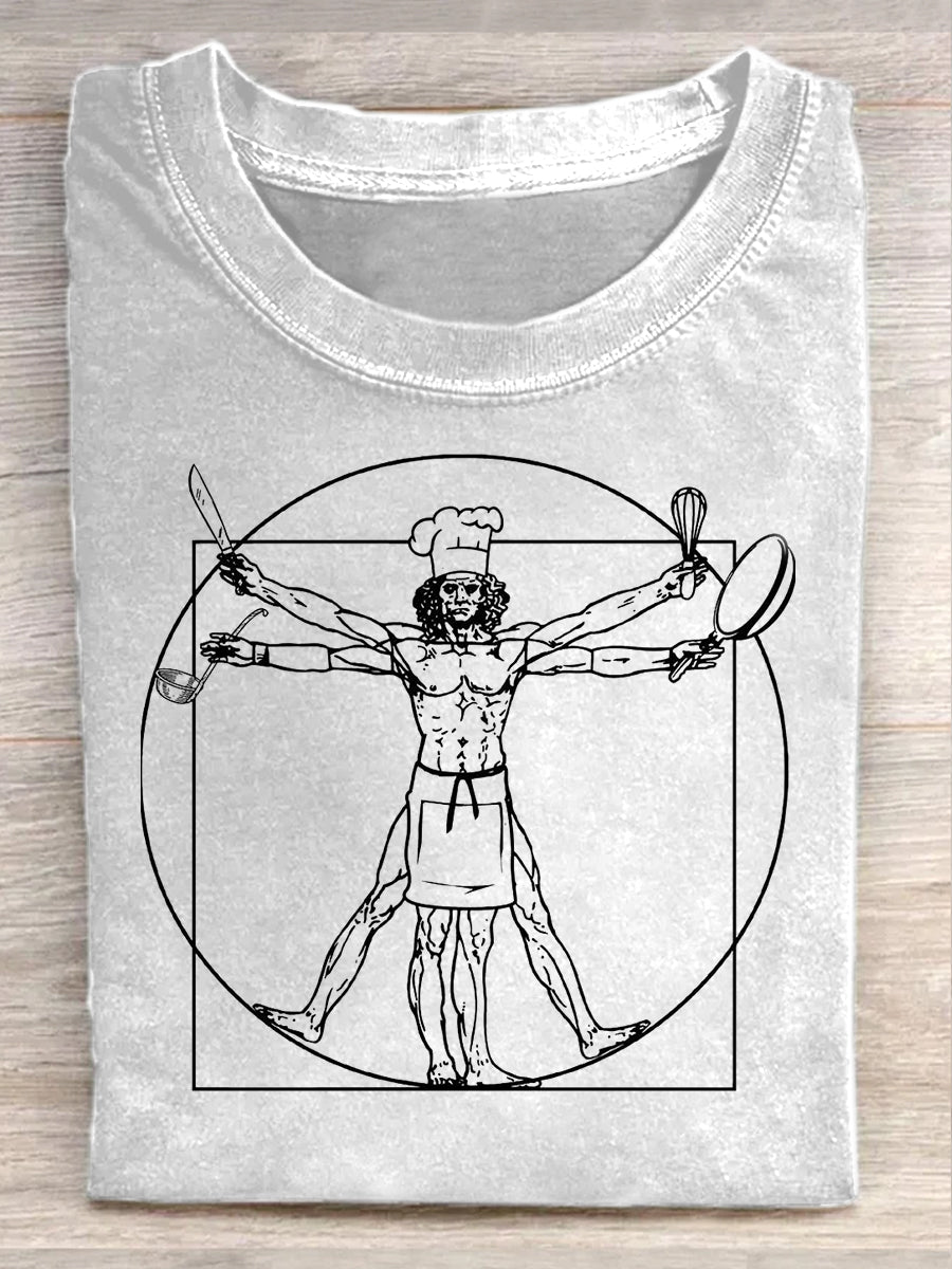 Retro Illustration Art Print Casual T-Shirt
