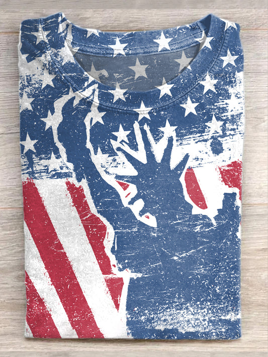 Vintage Independence Day Illustration Art Print Casual T-Shirt