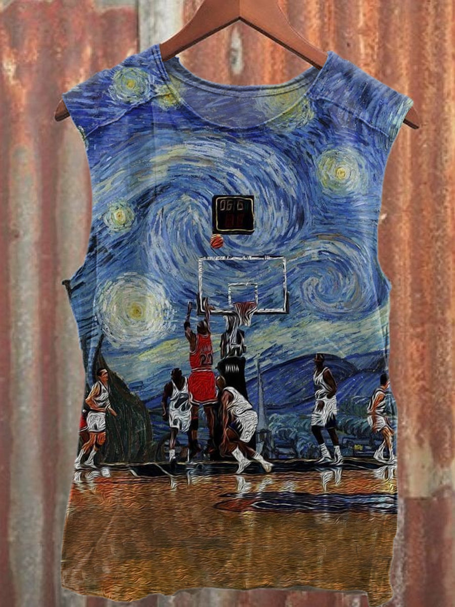 Starry Night Basketball Art Print Casual Cotton Tank Top