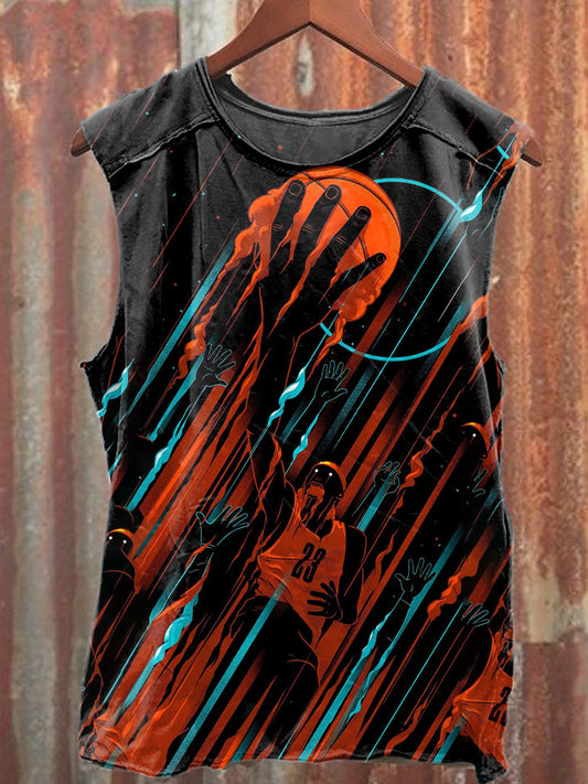 Retro Basketball Game Illustration Art Print Casual Cotton Tank Top
