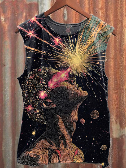 Retro Illustration Art Print Casual Cotton Tank Top