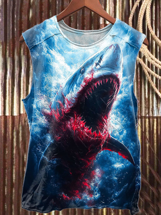 Horror Shark Art Print Casual Cotton Tank Top