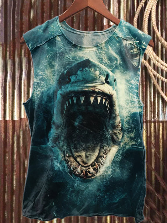 Horror Shark Art Print Casual Cotton Tank Top