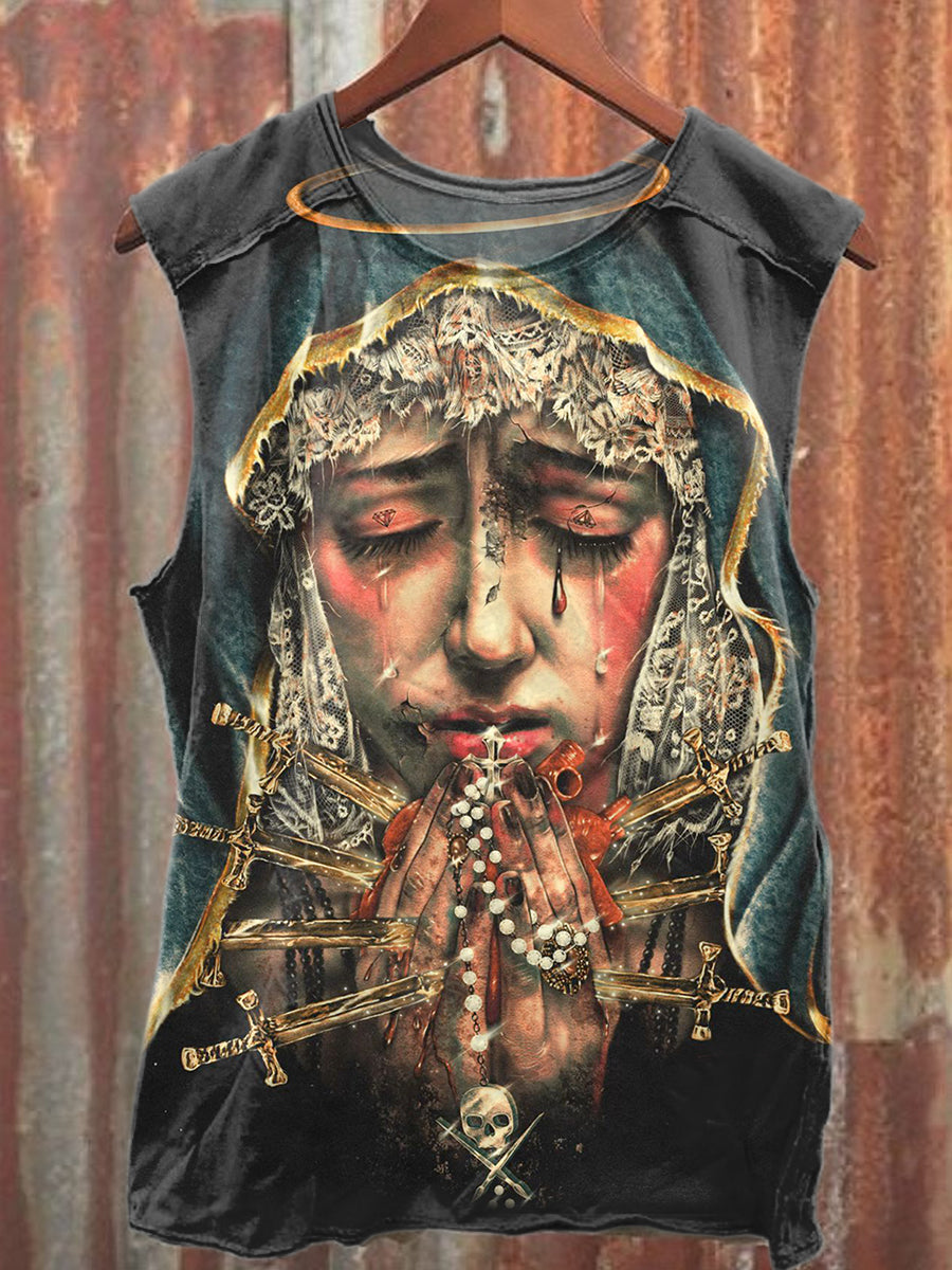 Retro Illustration Art Print Casual Cotton Tank Top