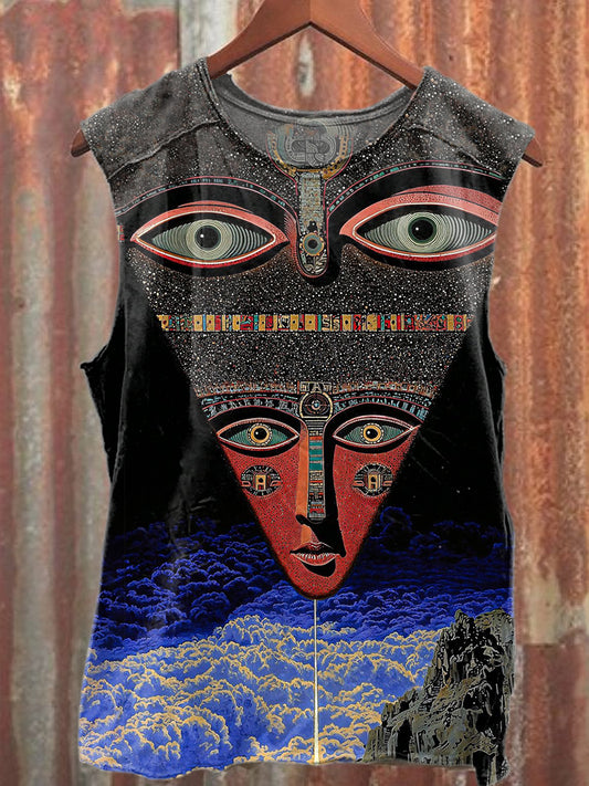 Retro Illustration Art Print Casual Cotton Tank Top