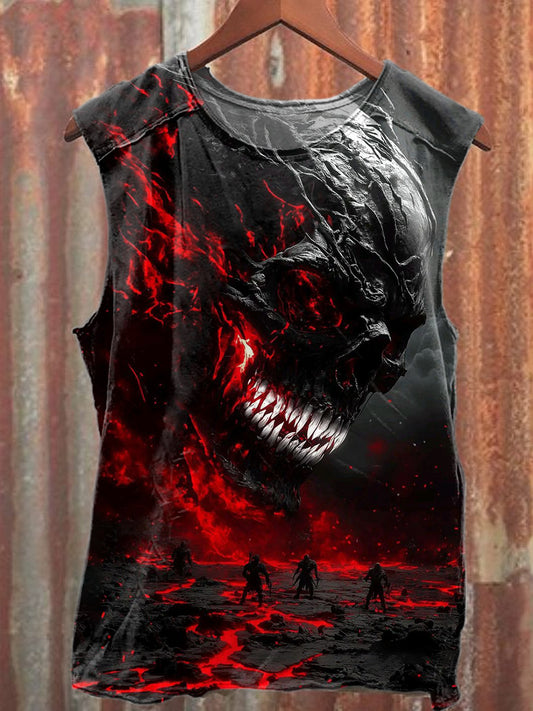 Graffiti Skull Illustration Art Print Casual Cotton Tank Top